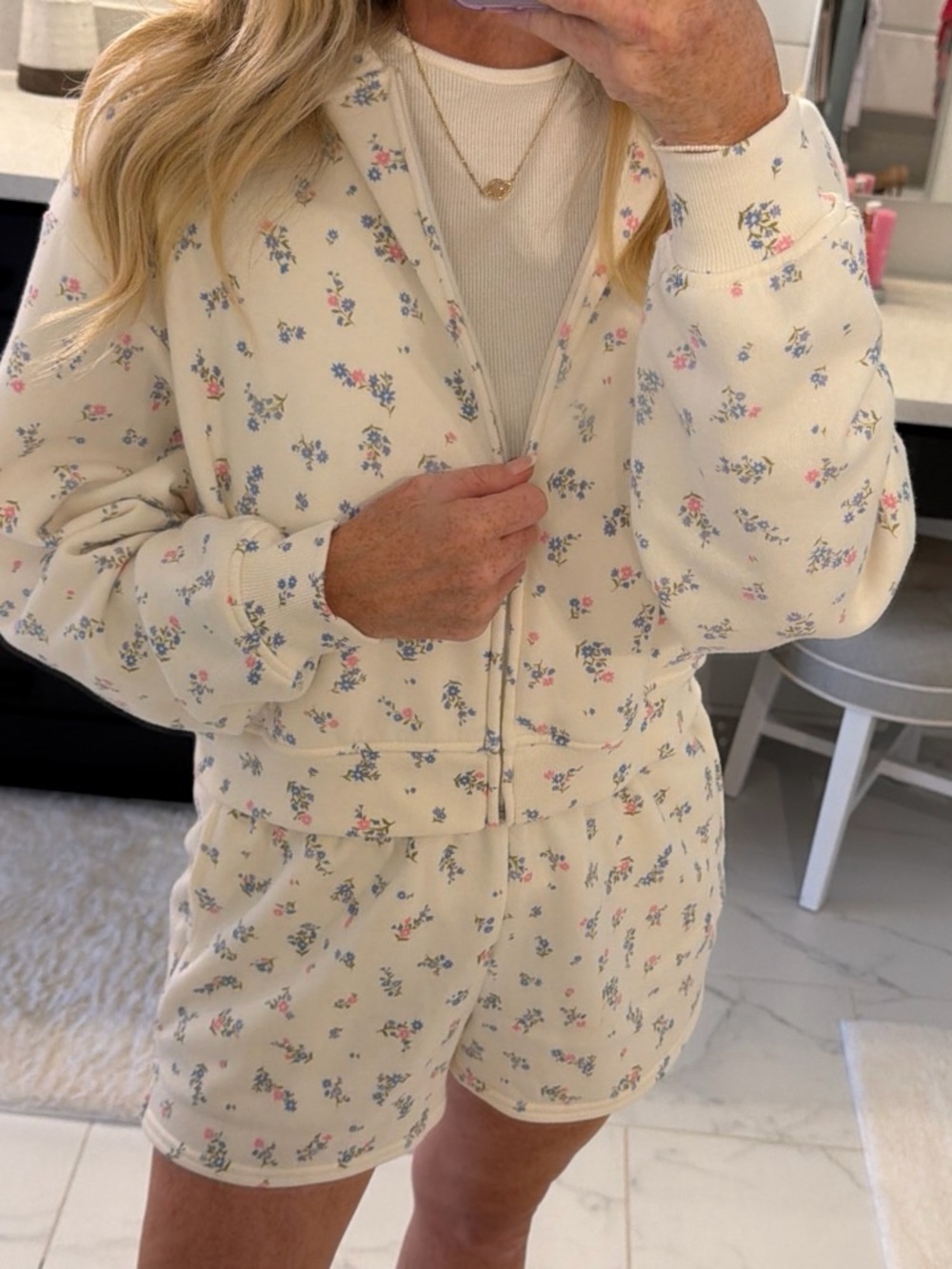 No Boundaries Cream Floral Zip Set